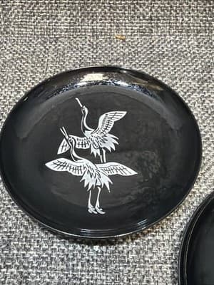 Vintage Japan Air Lines Coasters Black Lacquer Gold Silver Cranes Box Set of 6 - Thumbnail 4