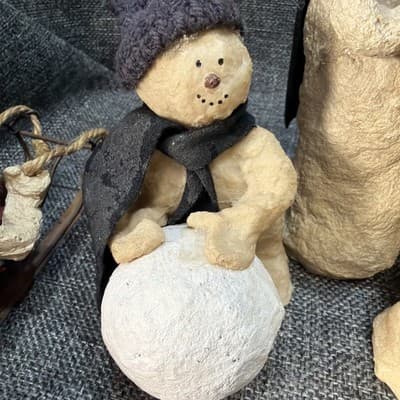 10 Pc Rustic Paper Mache Clay Look Snowman Choir Sleds Christmas Tree Figurines - Thumbnail 12