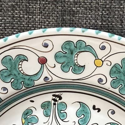Vintage PV Deruta Italy Singing TEAL ROOSTER Peasant Valley Salad Plate 8" Chip - Thumbnail 3