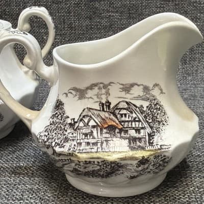 Vintage STAFFORDSHIRE Ironstone YORKSHIRE Creamer & Sugar Dish w/Lid - Thumbnail 7