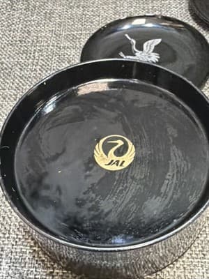 Vintage Japan Air Lines Coasters Black Lacquer Gold Silver Cranes Box Set of 6 - Thumbnail 10