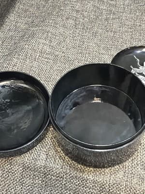 Vintage Japan Air Lines Coasters Black Lacquer Gold Silver Cranes Box Set of 6 - Thumbnail 9