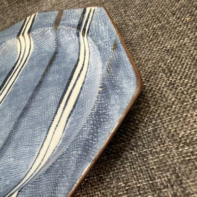 Vintage Japanese Mino Ware Ensho Kiln Ceramic Platter Pair 10” Kato Shozan Blue - Thumbnail 4