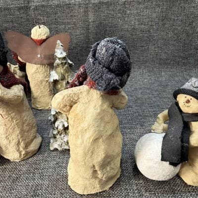 10 Pc Rustic Paper Mache Clay Look Snowman Choir Sleds Christmas Tree Figurines - Thumbnail 21