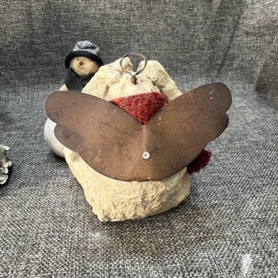 10 Pc Rustic Paper Mache Clay Look Snowman Choir Sleds Christmas Tree Figurines - Thumbnail 24