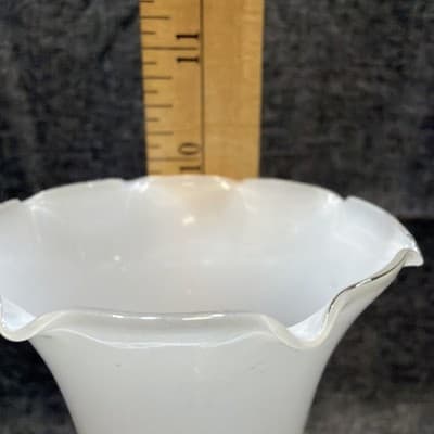 MCM Frosted Milk Glass Trumpet Vase Gold Medallion Snowflake Ruffled Rim 10” - Thumbnail 10