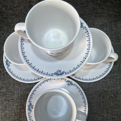 Vintage Noritake Progression China Blue Moon #9022 4 Cups & 4 Saucers Flowers - Thumbnail 5