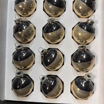 25 Vintage 1.75 Inch Glass Christmas Ornaments Rauch USA Champagne Gold Smoke - Thumbnail 2