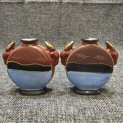 Satsuma Moriage Geisha Girl Handpainted Mini Bud Vase 1940 Occupied Japan VTG - Thumbnail 6