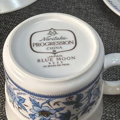 Vintage Noritake Progression China Blue Moon #9022 4 Cups & 4 Saucers Flowers - Thumbnail 14