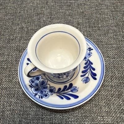 Vtg Delft Blue Hand Painted Windmill Floral Demitasse Coffee Tea Cup Saucer Sm. - Thumbnail 3