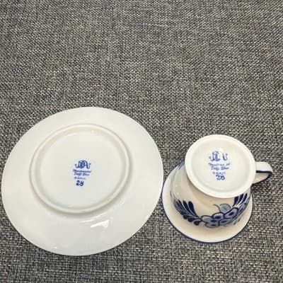 Vtg Delft Blue Hand Painted Windmill Floral Demitasse Coffee Tea Cup Saucer Sm. - Thumbnail 7