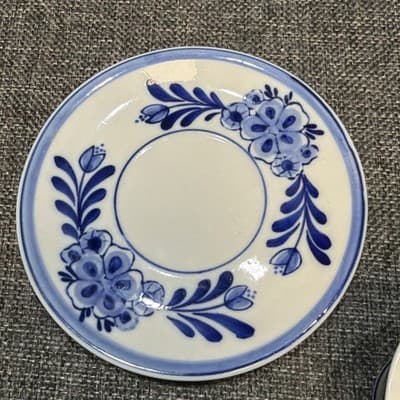Vtg Delft Blue Hand Painted Windmill Floral Demitasse Coffee Tea Cup Saucer Sm. - Thumbnail 6