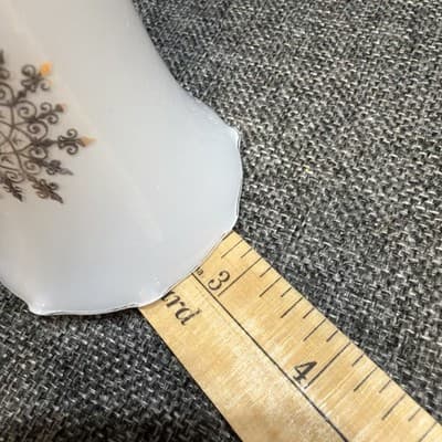 MCM Frosted Milk Glass Trumpet Vase Gold Medallion Snowflake Ruffled Rim 10” - Thumbnail 12