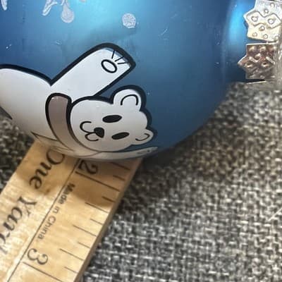 Christmas Krebs Polar Bears Scarf Glass Ornaments Glitter Blue/White Snowflakes - Thumbnail 7