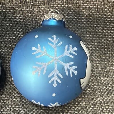Christmas Krebs Polar Bears Scarf Glass Ornaments Glitter Blue/White Snowflakes - Thumbnail 3