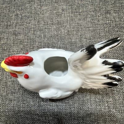 Taitu Chicken Rooster Porcelain Creamer White Red Black Trim Japan Farmhouse - Thumbnail 4