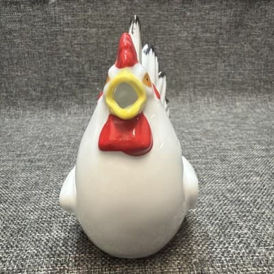 Taitu Chicken Rooster Porcelain Creamer White Red Black Trim Japan Farmhouse - Thumbnail 2