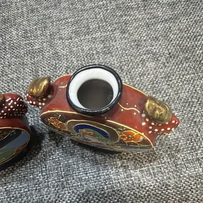 Satsuma Moriage Geisha Girl Handpainted Mini Bud Vase 1940 Occupied Japan VTG - Thumbnail 4