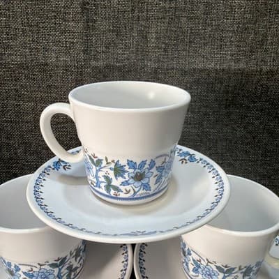 Vintage Noritake Progression China Blue Moon #9022 4 Cups & 4 Saucers Flowers - Thumbnail 4