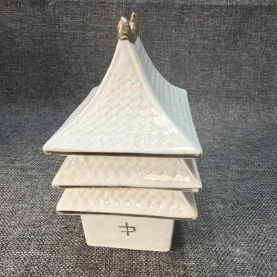 Vintage Occupied Japan Ceramic Pagoda Stacking Box 3 Piece Jewelry Chest Gold - Thumbnail 4