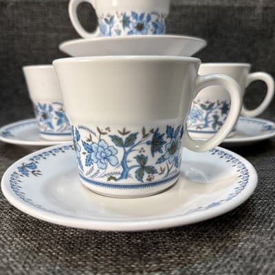 Vintage Noritake Progression China Blue Moon #9022 4 Cups & 4 Saucers Flowers - Thumbnail 2