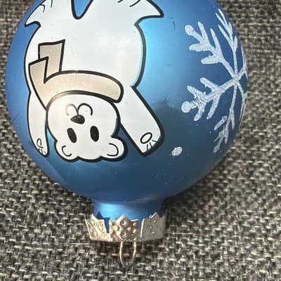 Christmas Krebs Polar Bears Scarf Glass Ornaments Glitter Blue/White Snowflakes - Thumbnail 5