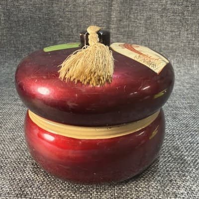 Vintage Japanese Lacquerware Tea Caddy Lidded Storage Jar Red Tassel Japan - Thumbnail 7