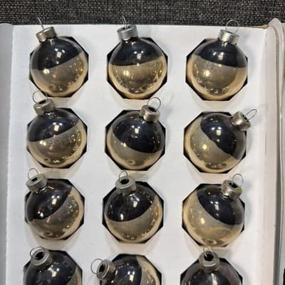 25 Vintage 1.75 Inch Glass Christmas Ornaments Rauch USA Champagne Gold Smoke - Thumbnail 3