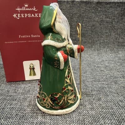 Hallmark Festive Santa Porcelain Christmas Ornament Edythe Kegrize Old World - Thumbnail 6