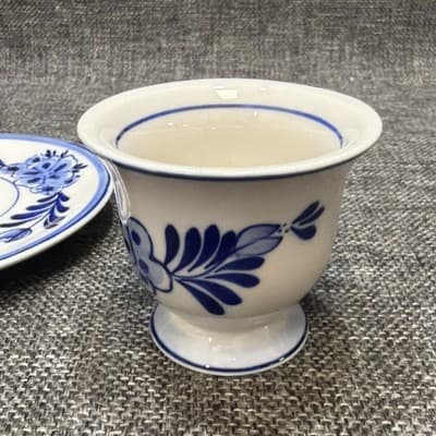Vtg Delft Blue Hand Painted Windmill Floral Demitasse Coffee Tea Cup Saucer Sm. - Thumbnail 4