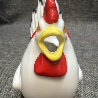 Taitu Chicken Rooster Porcelain Creamer White Red Black Trim Japan Farmhouse - Thumbnail 11