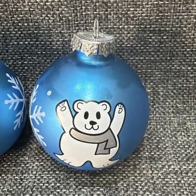 Christmas Krebs Polar Bears Scarf Glass Ornaments Glitter Blue/White Snowflakes - Thumbnail 2