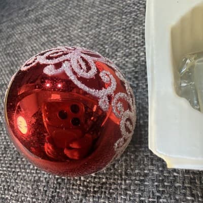 Lot 20 Vintage Glass Glitter Christmas Balls Ornaments 1 1/2" Box Red White Gold - Thumbnail 6