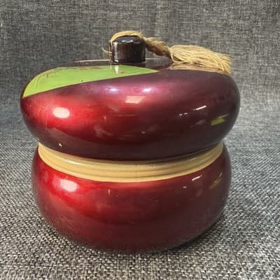 Vintage Japanese Lacquerware Tea Caddy Lidded Storage Jar Red Tassel Japan - Thumbnail 6