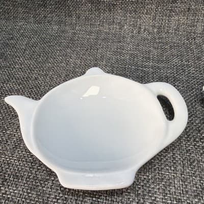 White Ceramic Porcelain Pair Teabag Holders Set/2 Teapot Shaped Tea Vintage HIC - Thumbnail 3
