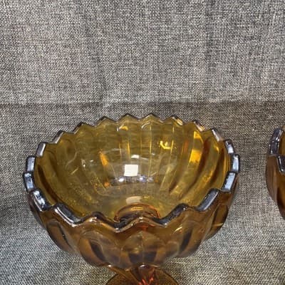 Set Of Indiana Glass Tulip Amber Glass Compote/ Pedestal Bowl 7.5" Or Candle VTG - Thumbnail 15