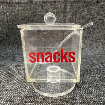 Vtg 1970s Lucite Acrylic Snacks Canister Jar Swivel Lid Countertop Scoop Spoon - Thumbnail 11