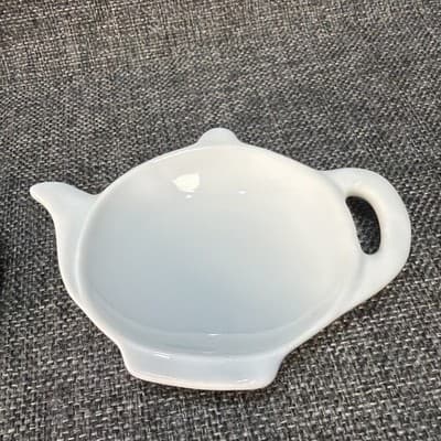 White Ceramic Porcelain Pair Teabag Holders Set/2 Teapot Shaped Tea Vintage HIC - Thumbnail 4
