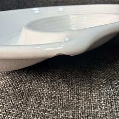 VTG White CLAM SHELL CERAMIC POTTERY ROUND 12" JAPAN CHIP & DIP Platter Chipped - Thumbnail 7