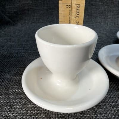 4 Pcs Antique White Ceramic Spoon Rest Egg Cups 3.75" Vintage - Thumbnail 9