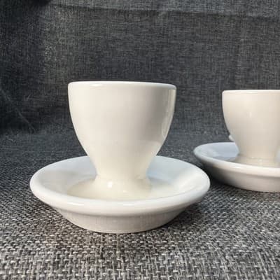 4 Pcs Antique White Ceramic Spoon Rest Egg Cups 3.75" Vintage - Thumbnail 3