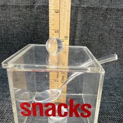 Vtg 1970s Lucite Acrylic Snacks Canister Jar Swivel Lid Countertop Scoop Spoon - Thumbnail 12