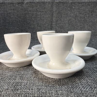 4 Pcs Antique White Ceramic Spoon Rest Egg Cups 3.75" Vintage - Thumbnail 2