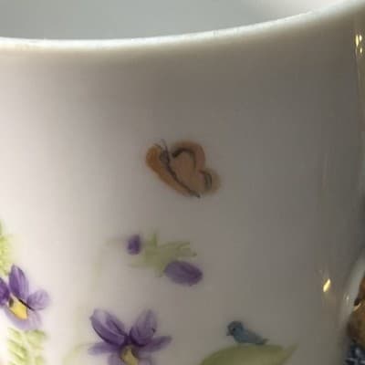 Vintage Hand Painted Porcelain Woodland Mug Signed P Walter Mushroom Bunny Gold - Thumbnail 4