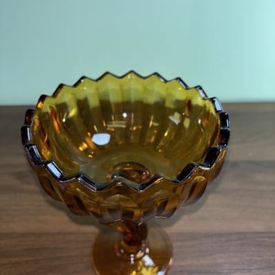 Set Of Indiana Glass Tulip Amber Glass Compote/ Pedestal Bowl 7.5" Or Candle VTG - Thumbnail 3