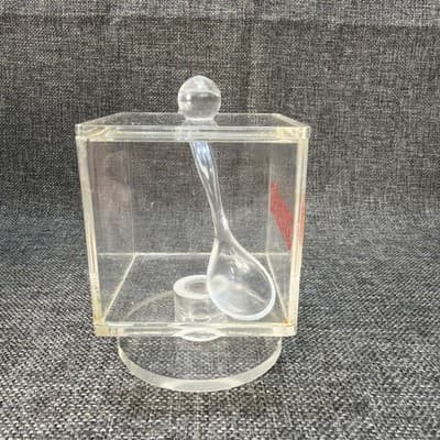 Vtg 1970s Lucite Acrylic Snacks Canister Jar Swivel Lid Countertop Scoop Spoon - Thumbnail 4