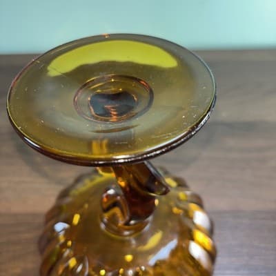 Set Of Indiana Glass Tulip Amber Glass Compote/ Pedestal Bowl 7.5" Or Candle VTG - Thumbnail 10