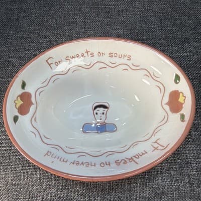 VTG Ruth Price Pennsylvania Dutch Motto Ware Candy Dish For Sweets Or Sours - Thumbnail 2