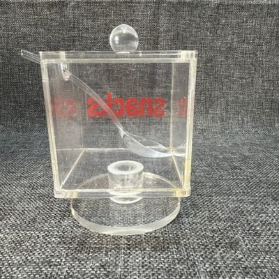Vtg 1970s Lucite Acrylic Snacks Canister Jar Swivel Lid Countertop Scoop Spoon - Thumbnail 3